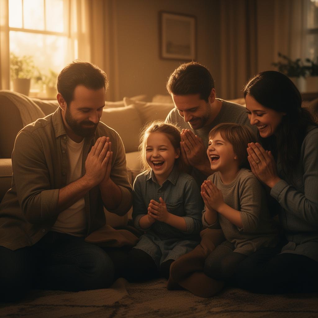 Família orando e brincando junta