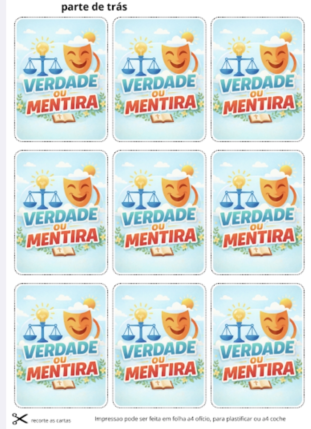 Cartas Verdade ou Mentira
